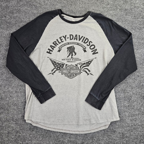 Harley-Davidson Other - Harley-Davidson Wounded Warrior Project T-Shirt Men's 2XL Raglan Tee Gray Black